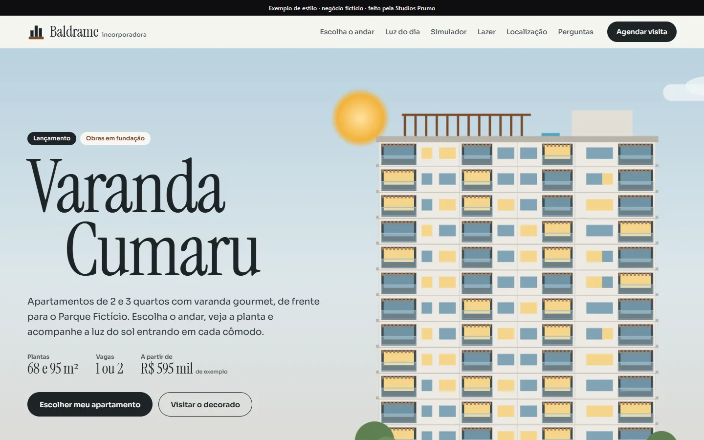 Exemplo de site: Baldrame Incorporadora, negócio fictício