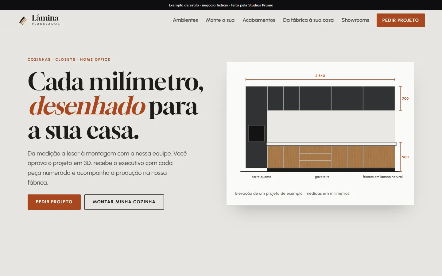 Exemplo de site: Lâmina Planejados, negócio fictício