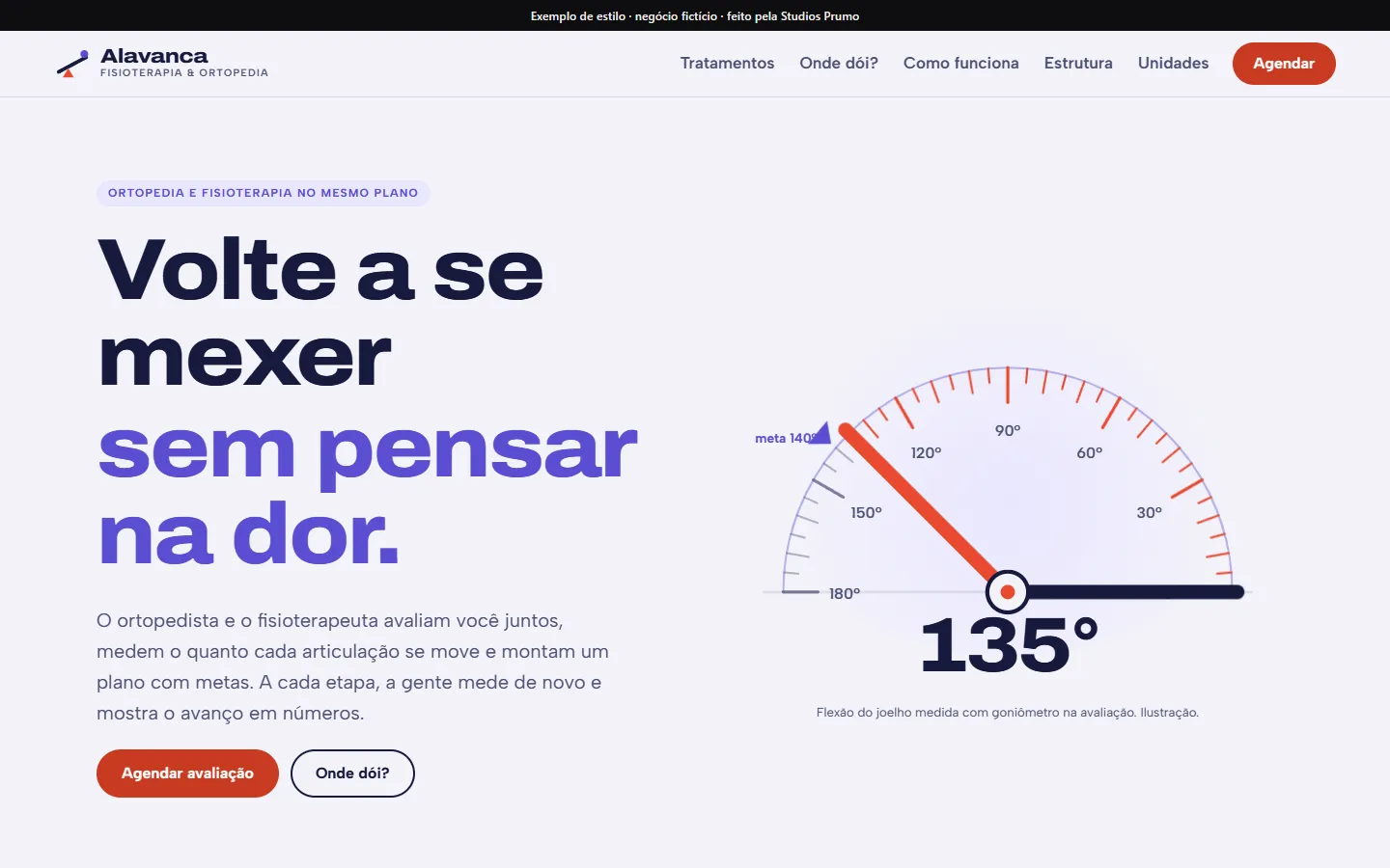 Exemplo de site: Alavanca Fisioterapia e Ortopedia, negócio fictício