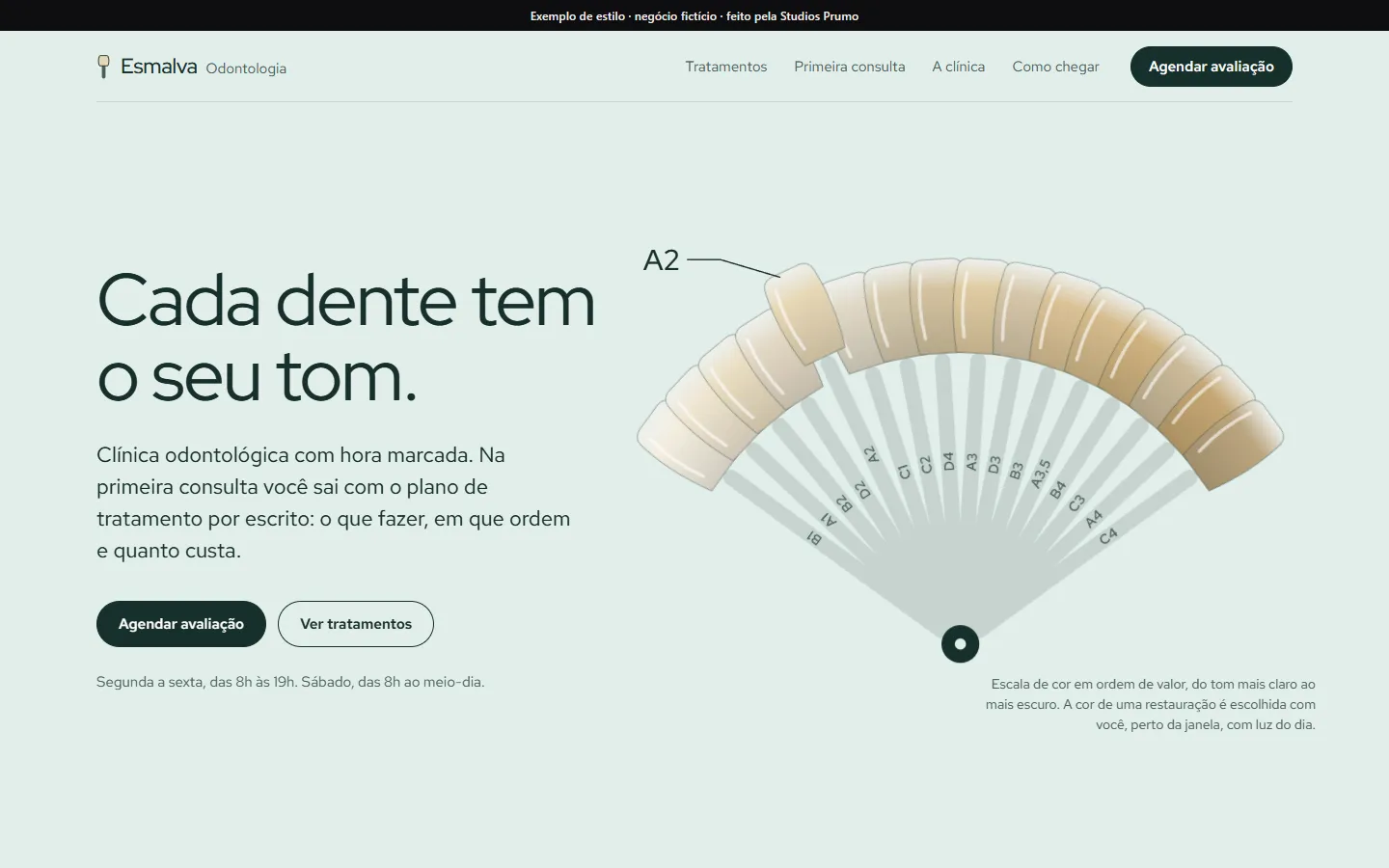 Exemplo de site: Esmalva Odontologia, negócio fictício