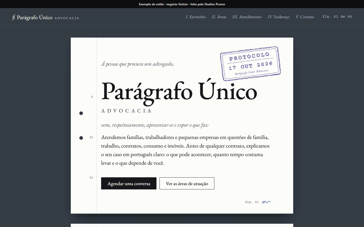 Exemplo de site: Parágrafo Único Advocacia, negócio fictício