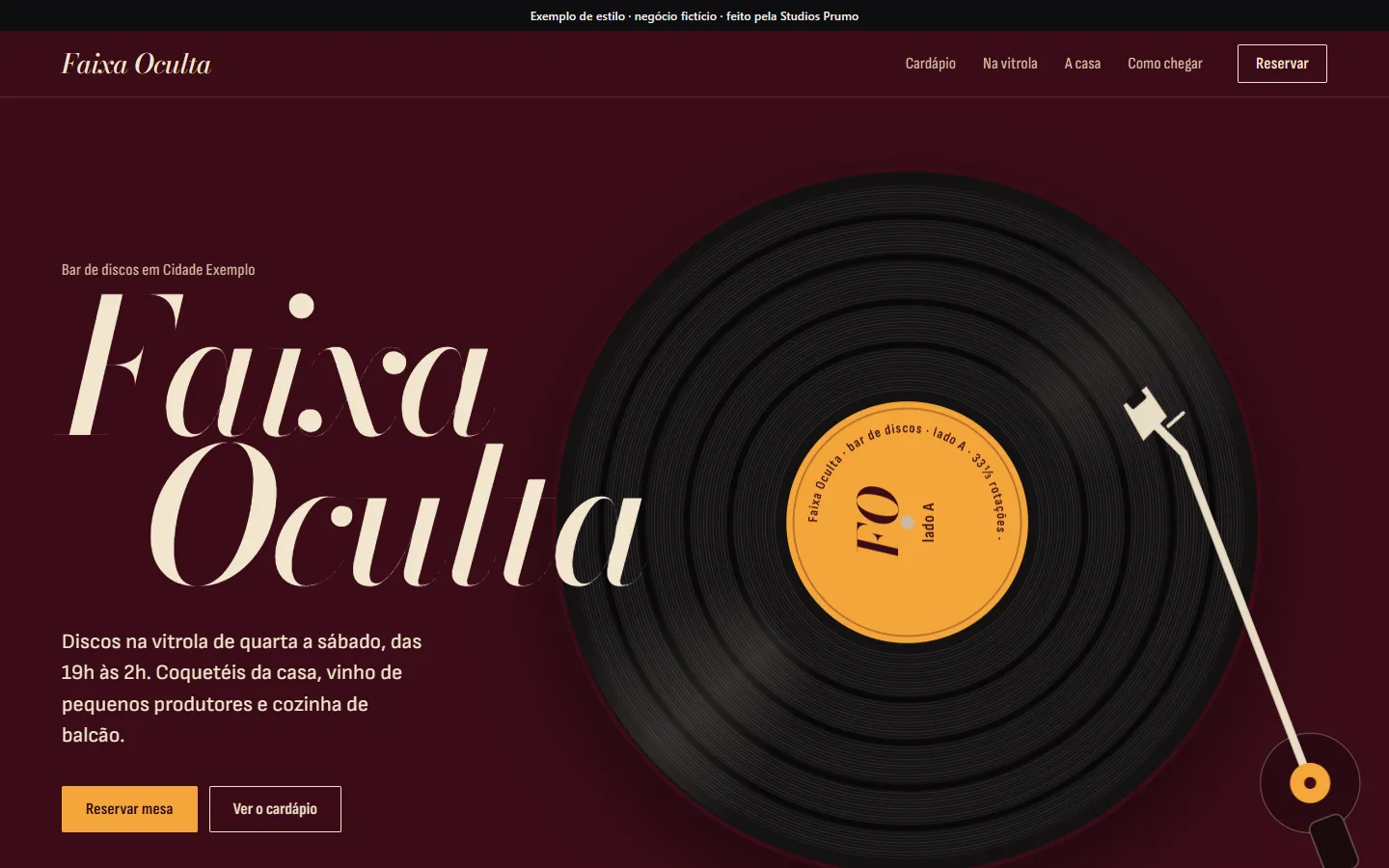 Exemplo de site: Faixa Oculta, negócio fictício
