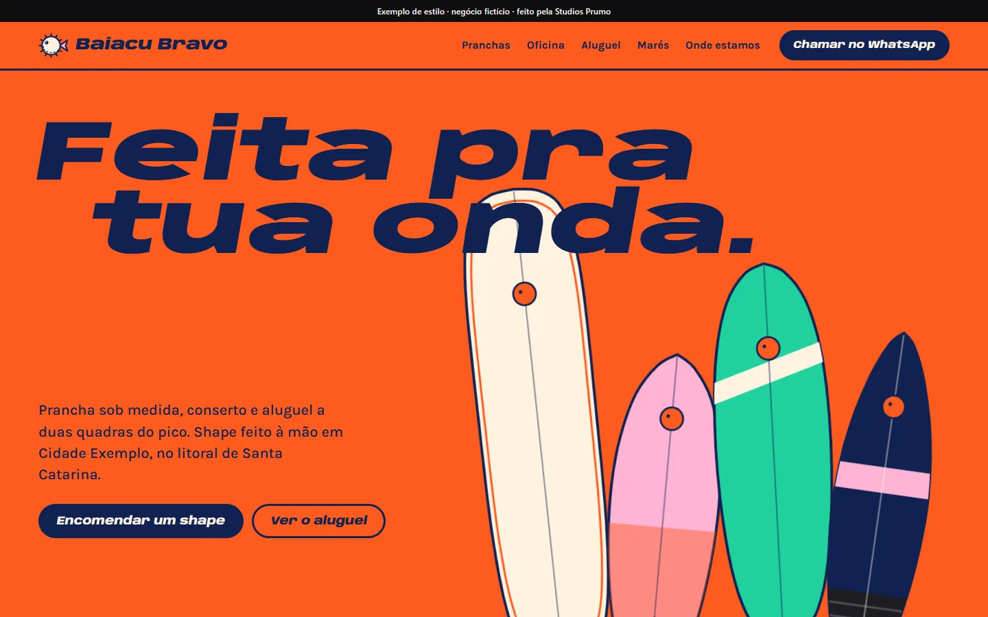 Exemplo de site: Baiacu Bravo, negócio fictício